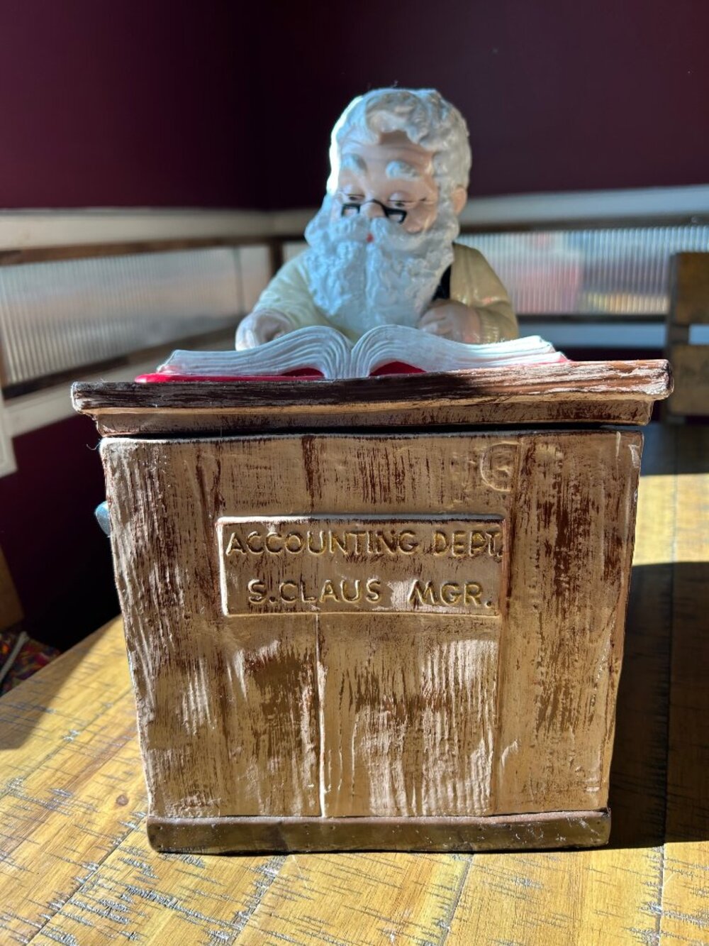 Vintage Santa Cookie  Jar  Santa is doing his accounting  ceramic   9x 11 with 1